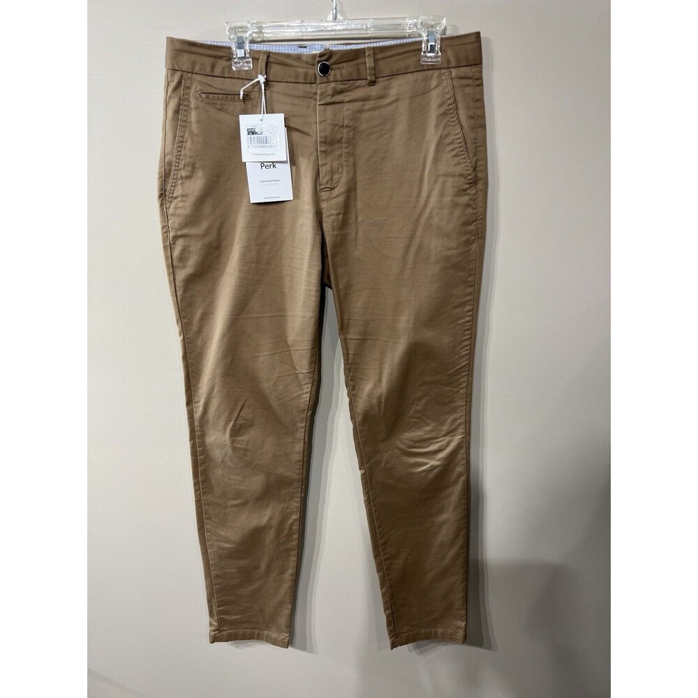Perk Men's Slim-Fit Stretch Chino Pants Size 34 X 34 Brown NEW